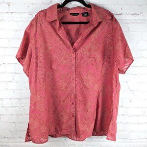 Apostrophe Pink Floral Button-down Blouse 20-22W